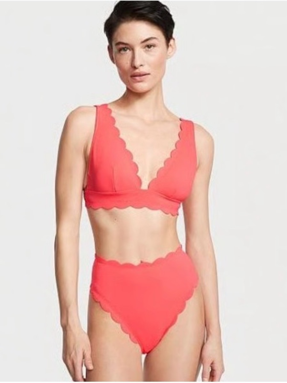 Victoria's Secret Scallop High Waist Cheeky Coral Pink Bikini, size Medium
